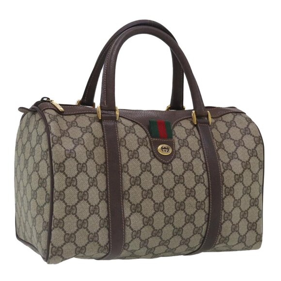 GUCCI GG Supreme Web Sherry Line Boston Bag PVC Beige Gold 40 20 007 Auth - Picture 2 of 16